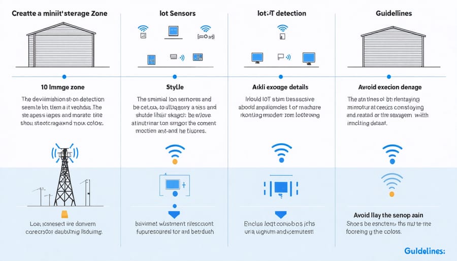 Diagram of smart sensors detecting pest movement in different areas of a storage shed