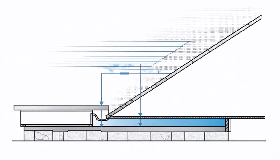 Diagram illustrating how air circulates through a J vent roof system with arrows showing airflow direction