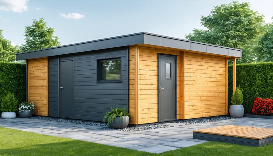Contemporary shed built using recycled plastic lumber materials