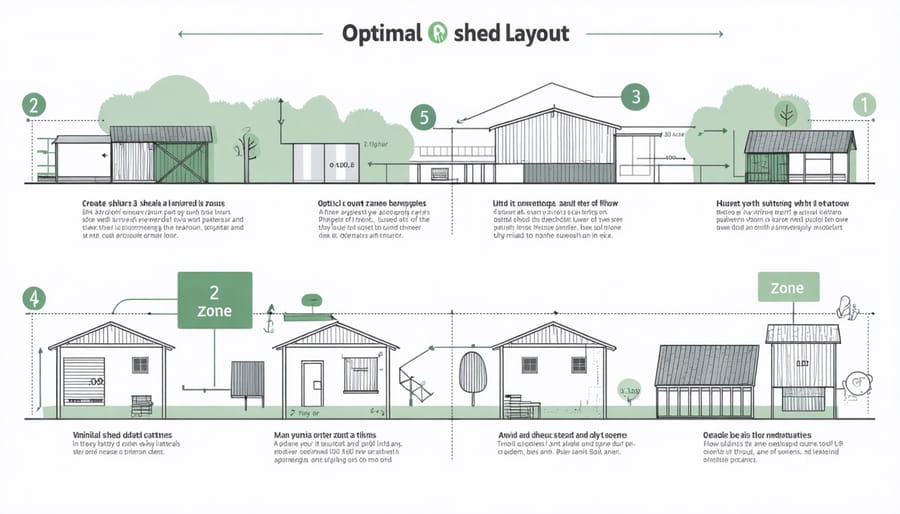Diagram illustrating efficient waste management shed layout and organization