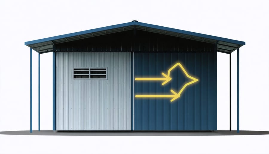 Diagram showing airflow patterns and ventilation points in a storage shed