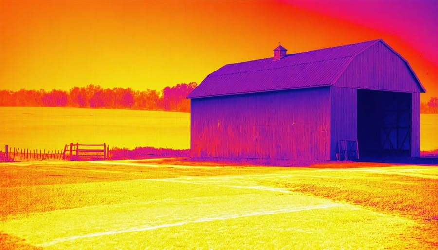 Side-by-side thermal images comparing insulated and uninsulated shed heat loss