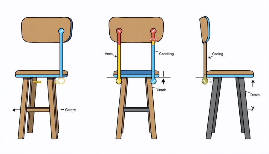 Progressive stages of 4x4 outdoor chair construction showing assembly details
