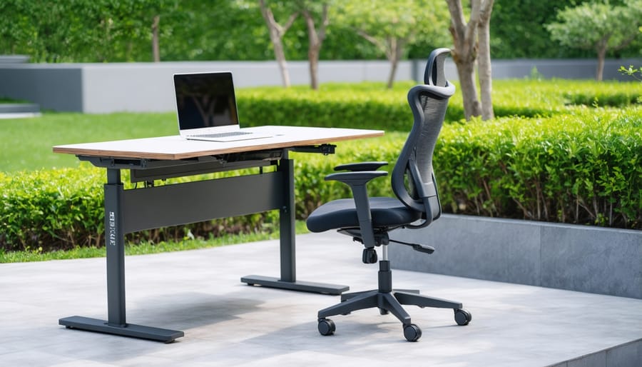 Ergonomic outdoor office furniture showcasing proper posture and adjustability features