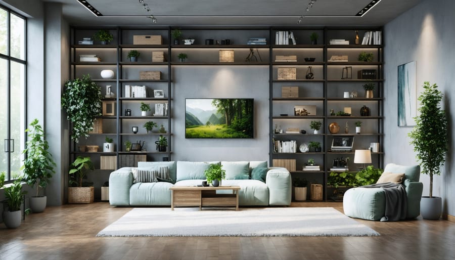 Well-organized studio space with built-in storage and efficient workspace layout