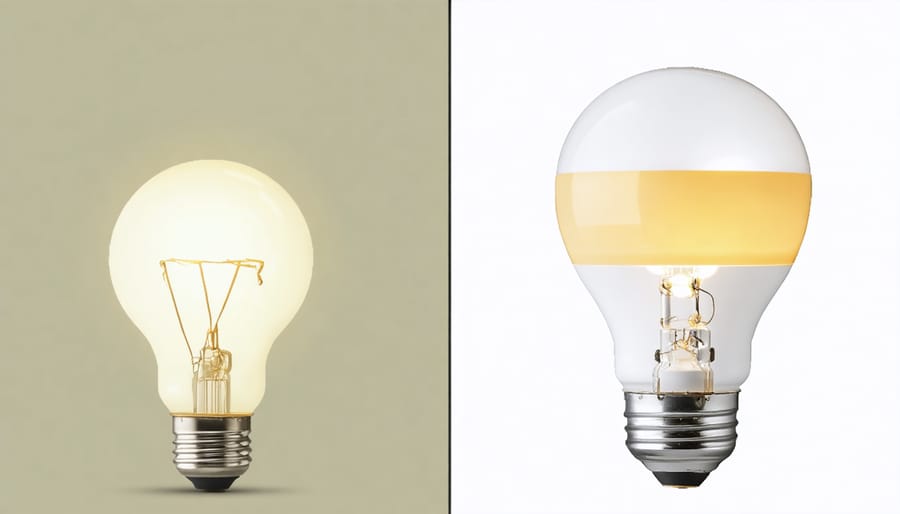 Infographic comparing energy consumption and lifespan of LED and traditional lighting