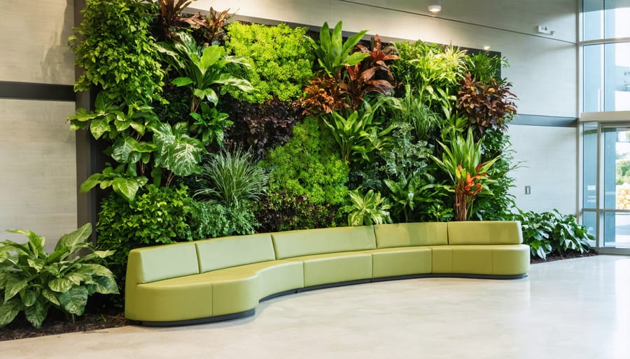 Green wall with built-in benches and local plant species