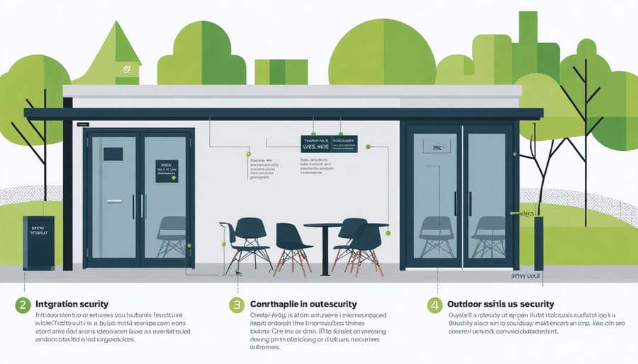 Visual representation of smart security systems including cameras, smart locks, and motion sensors