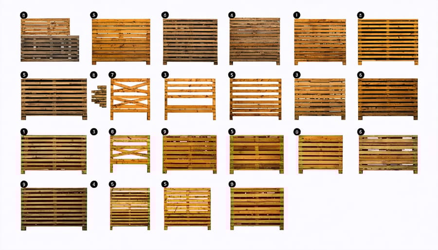 DIY pallet privacy wall construction process shown in four stages