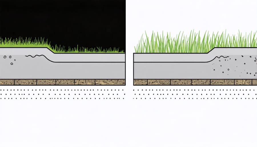 Side-by-side comparison showing proper and improper shed foundation techniques