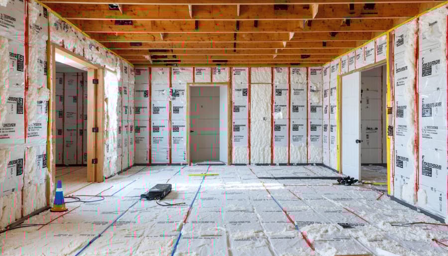 Installation of insulation and electrical wiring in shed conversion process