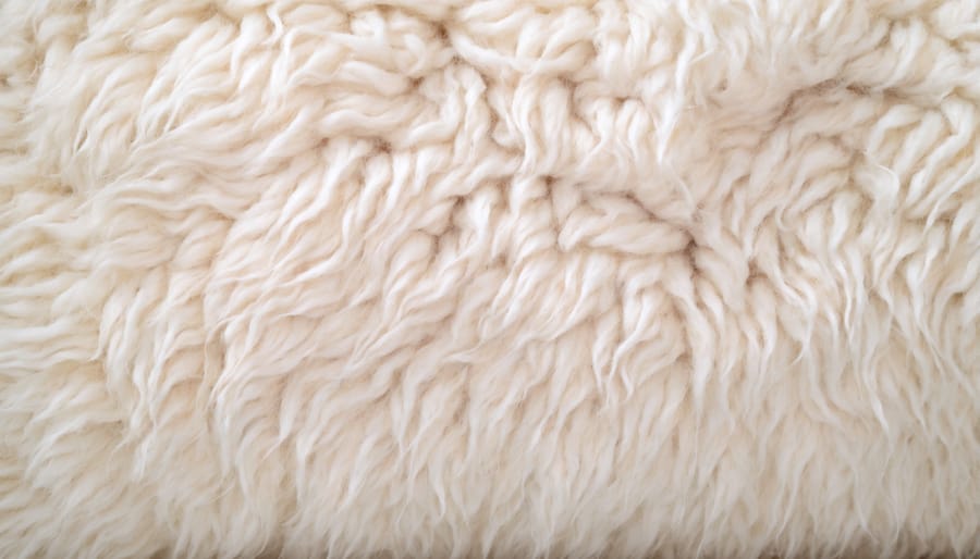 Natural sheep's wool insulation material with visible fibers and texture
