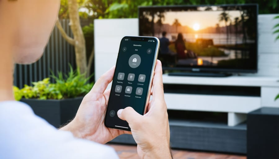 Smart home control of outdoor entertainment system via mobile device