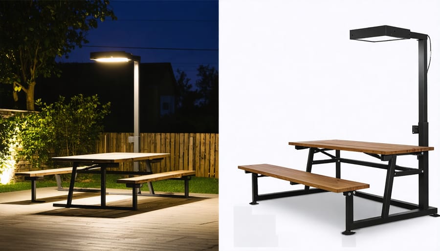 Before and after comparison of an outdoor workspace with automated smart lighting system