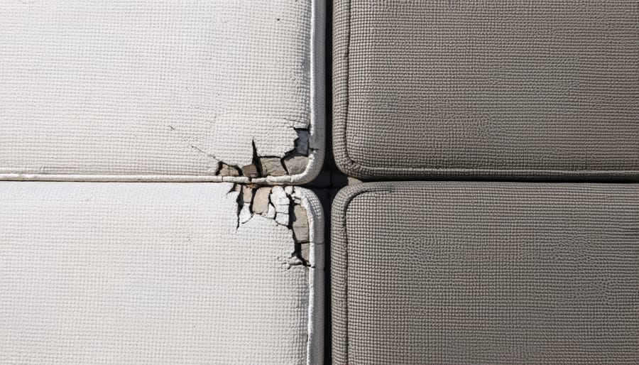 Split image showing faded conventional furniture next to UV-protected furniture after sun exposure