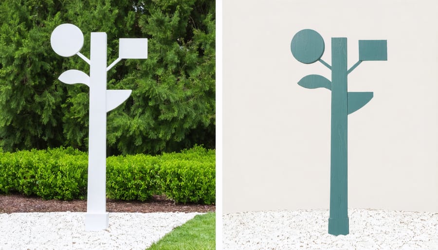 Comparison of weatherproofed and non-weatherproofed garden decorations showing protection effectiveness