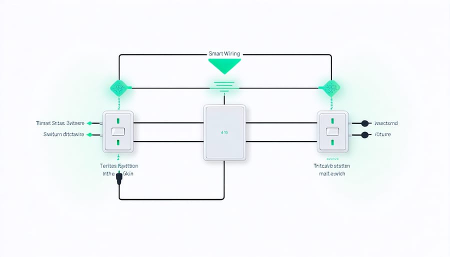 Technical wiring diagram illustrating 3-way smart switch connections and components