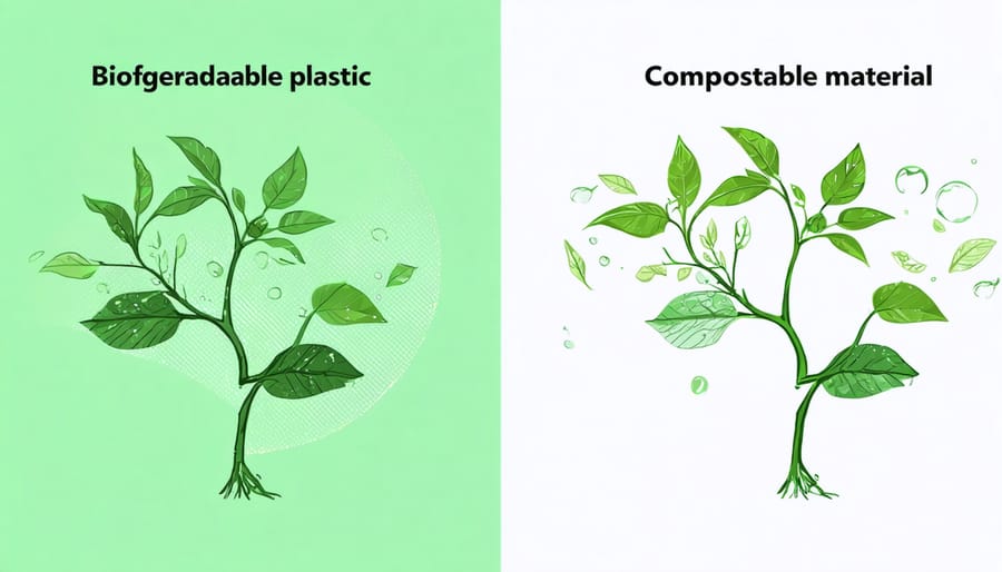 Side-by-side comparison of biodegradable and compostable material decomposition processes