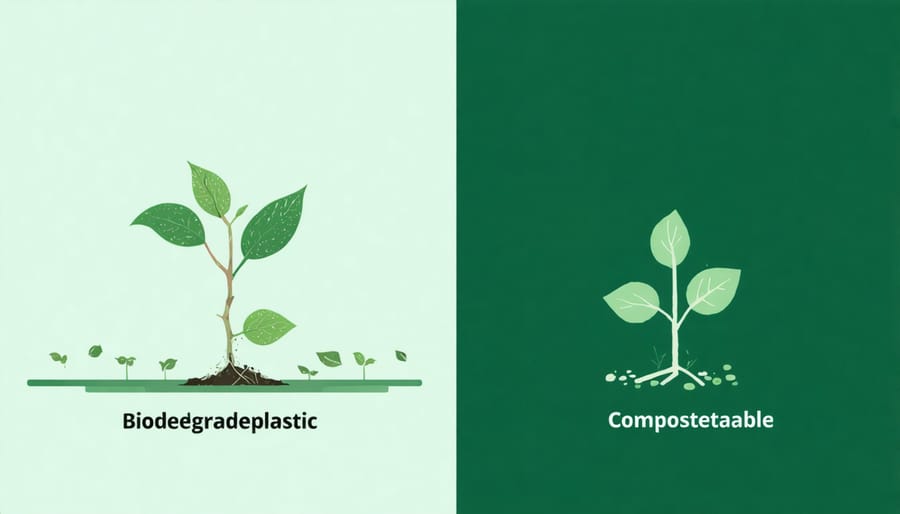 Side-by-side comparison of biodegradable and compostable material decomposition processes