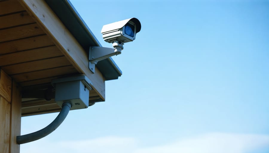 Outdoor security camera properly installed with weather protection features