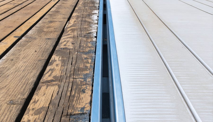 Comparison showing a deteriorated wooden ramp next to a well-maintained composite ramp