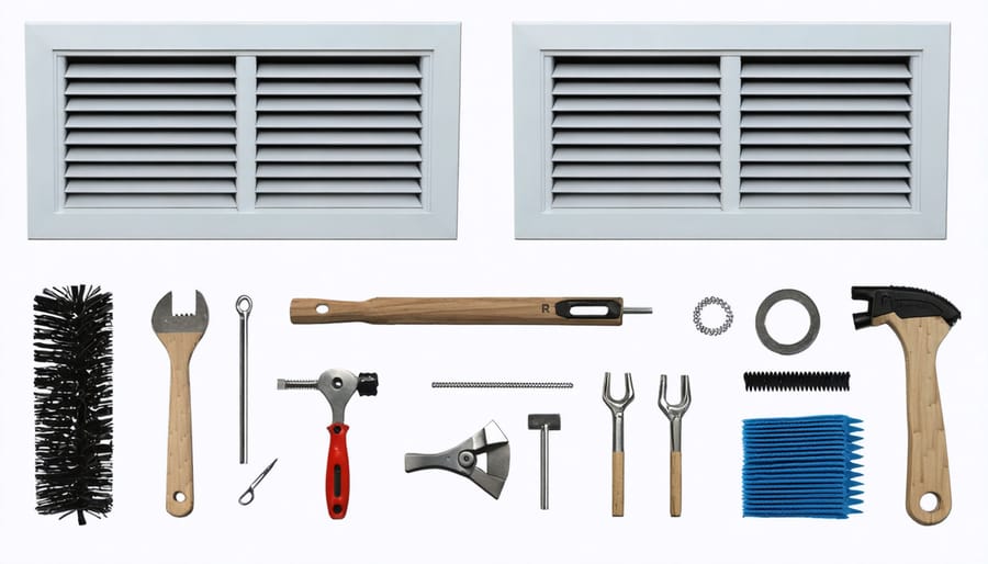 DIY installation process of a gable vent showing required tools and assembly steps