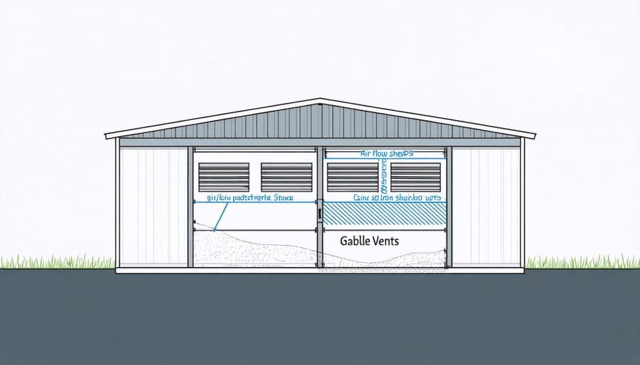 Diagram showing how air circulates through a shed using gable vents