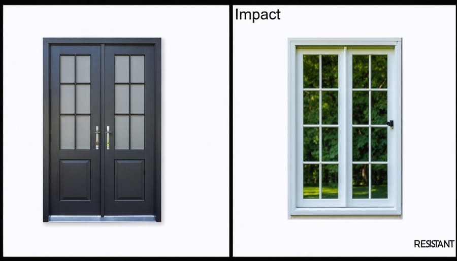 Side-by-side comparison of regular and hurricane-rated shed doors and windows