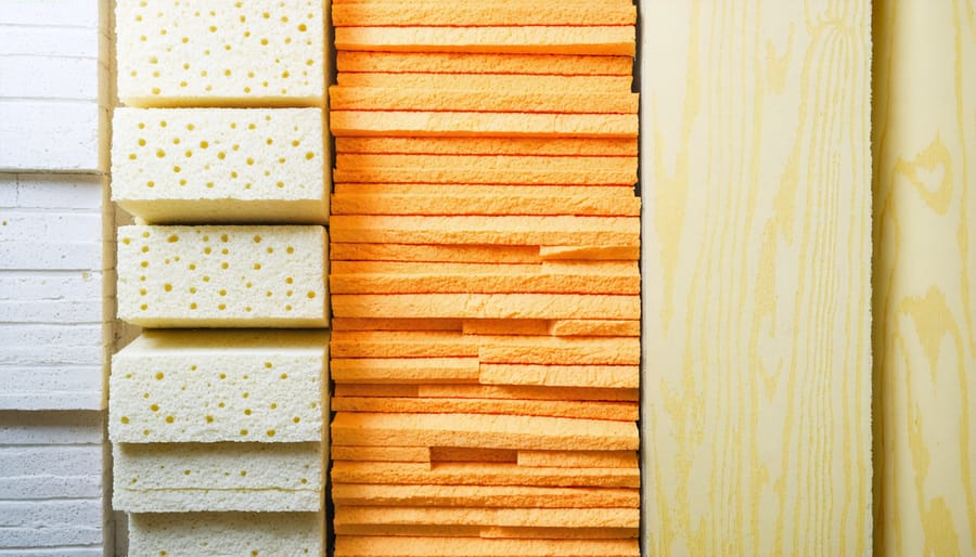 Display of different shed insulation materials showing texture and thickness comparisons