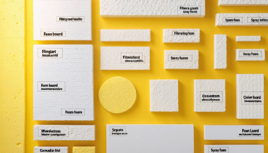 Display of different insulation materials commonly used in shed workshops