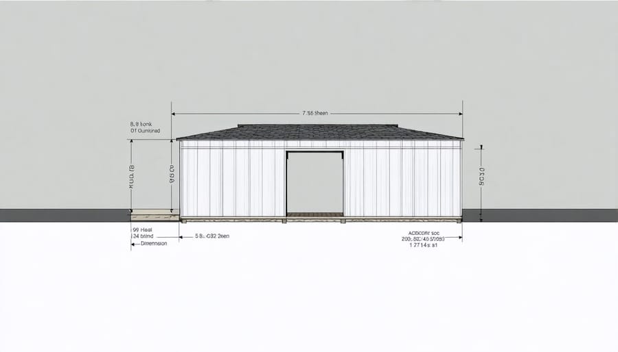 Detailed foundation plan diagram for L-shaped shed construction