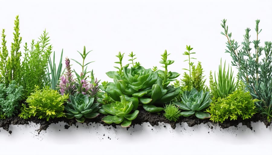 Series of images showing correct planting depth, soil preparation, and spacing for native plants