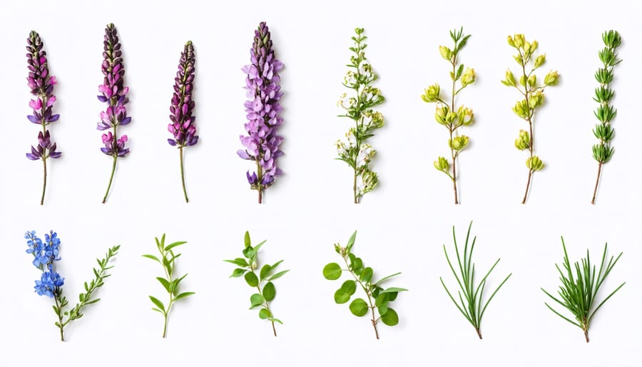 Grid display of native plants showing spring, summer, fall, and winter appearances