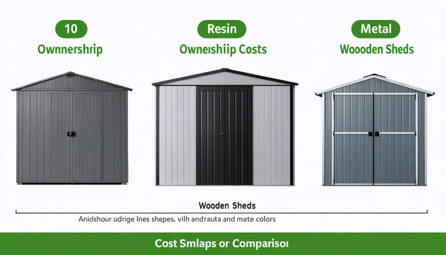 Bar graph comparing long-term costs of different shed materials