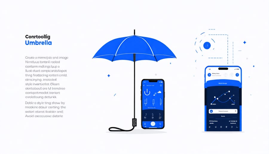 Mobile app interface displaying smart umbrella controls and settings
