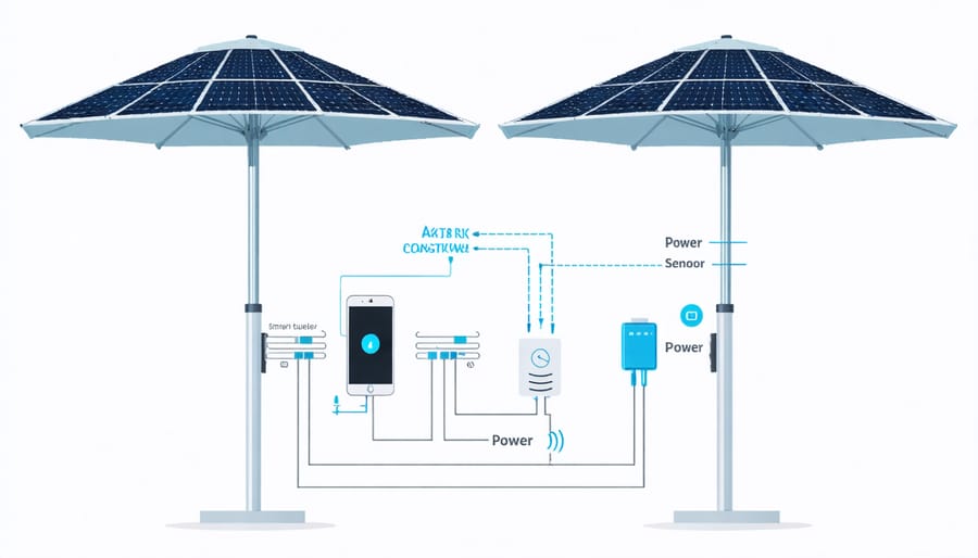 Technical diagram of smart umbrella installation and component layout