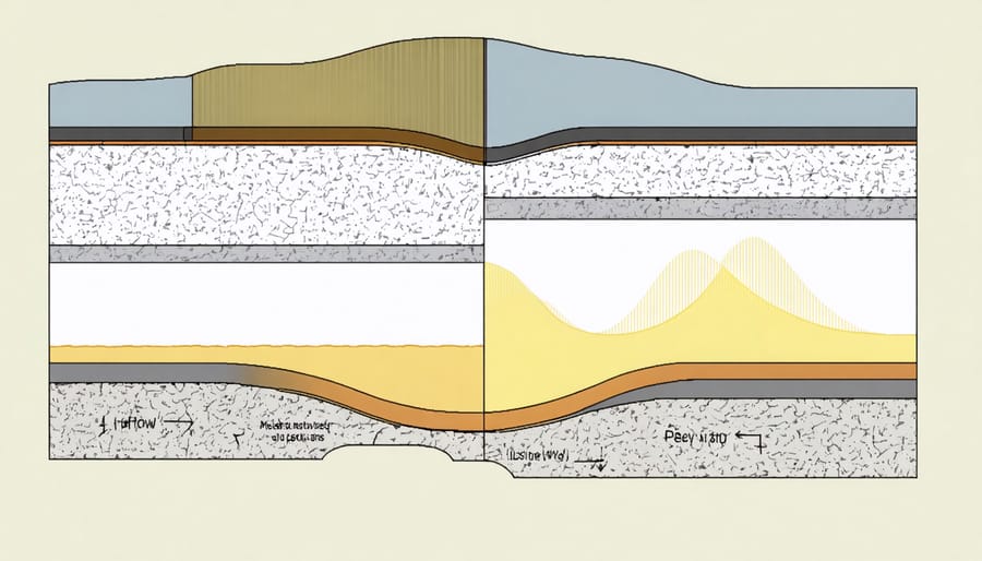 Illustrated diagram of sound transmission through shed wall layers with arrows showing sound wave paths