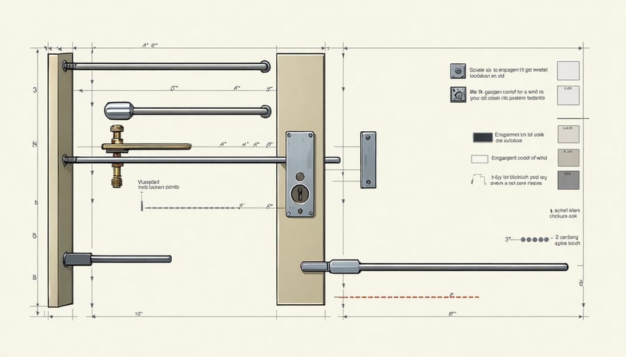 Technical diagram of 3-point locking system components and assembly