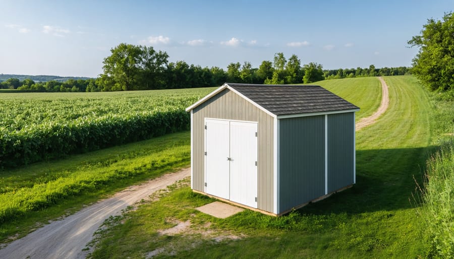 Overhead view of a 3-sided shed demonstrating proper placement and wind protection