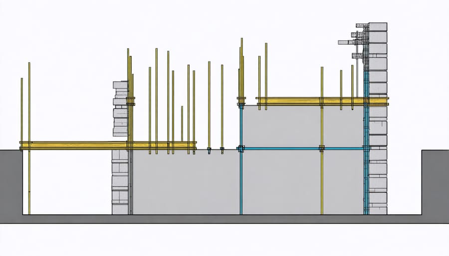 Structural diagram showing hurricane-resistant wall construction techniques