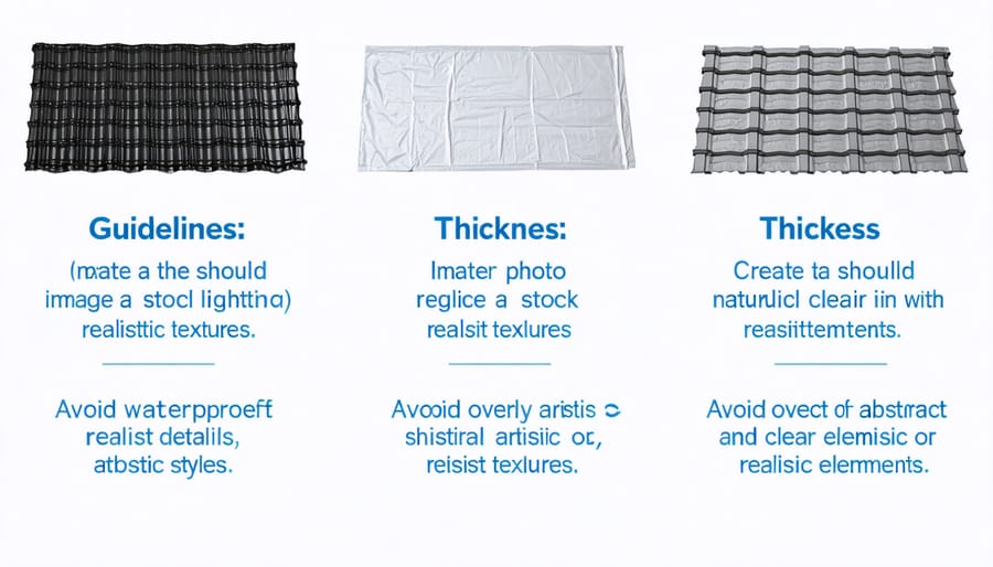 Comparison of various waterproof sheeting materials showing different thicknesses and textures
