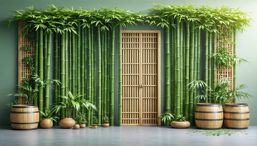 Bamboo storage containers demonstrating renewable material usage in outdoor storage