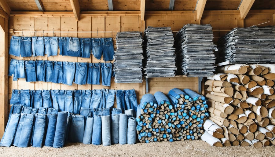 Collection of eco-friendly insulation materials including recycled denim, cardboard, and straw