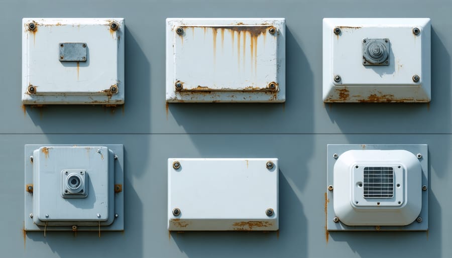Various types of junction boxes made from PVC, metal, and other weather-resistant materials
