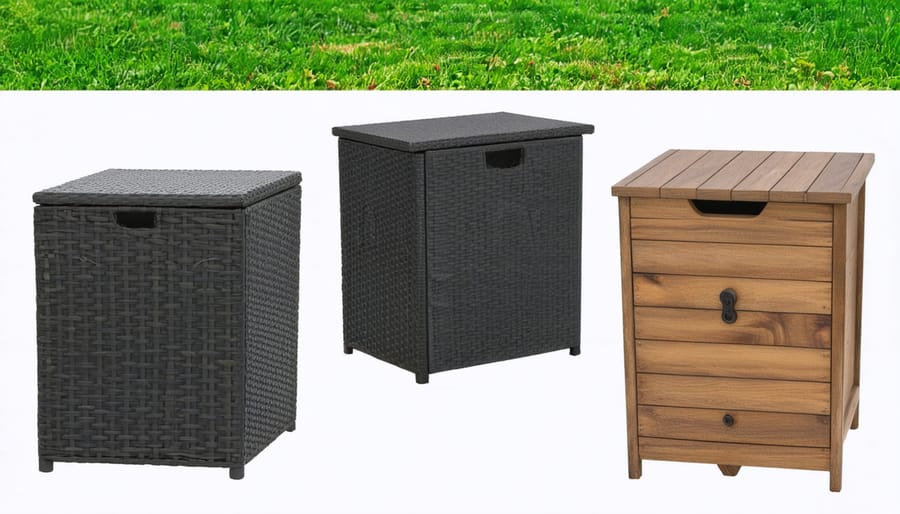 Various weather-resistant materials used in outdoor storage furniture construction