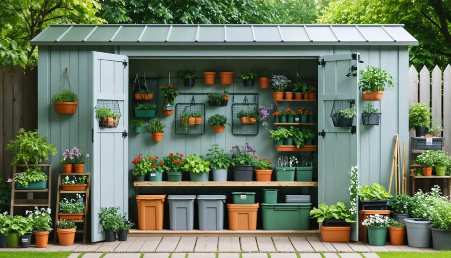 Pest-proof garden shed showing proper storage solutions and physical barriers