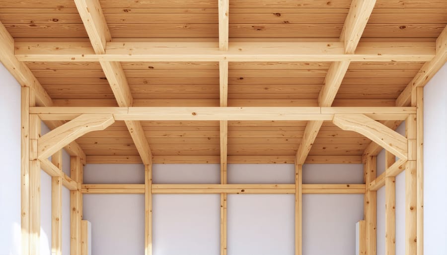 Step-by-step demonstration of installing diagonal braces and hurricane ties on shed frame