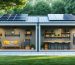 Conceptual illustration of two connected garden sheds featuring a covered walkway, smart technology elements, and modern design, representing a high-tech backyard workspace.