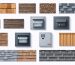 A collage of various weather-resistant materials used in outdoor electrical systems, including fiber cement siding, treated lumber, stainless steel fasteners, and weatherproof electrical enclosures in a shed environment.