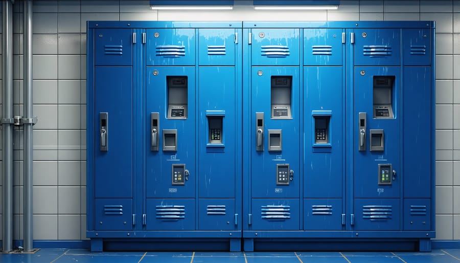 Close-up of weatherproof smart locker showing protective seals and durable materials
